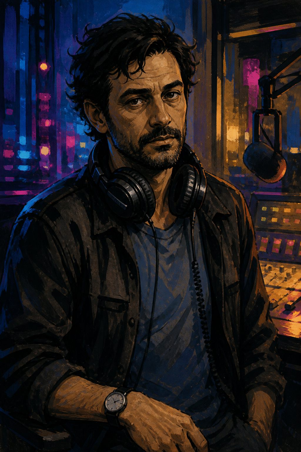Pintura de Tomás Vidal, produtor de rádio fictício