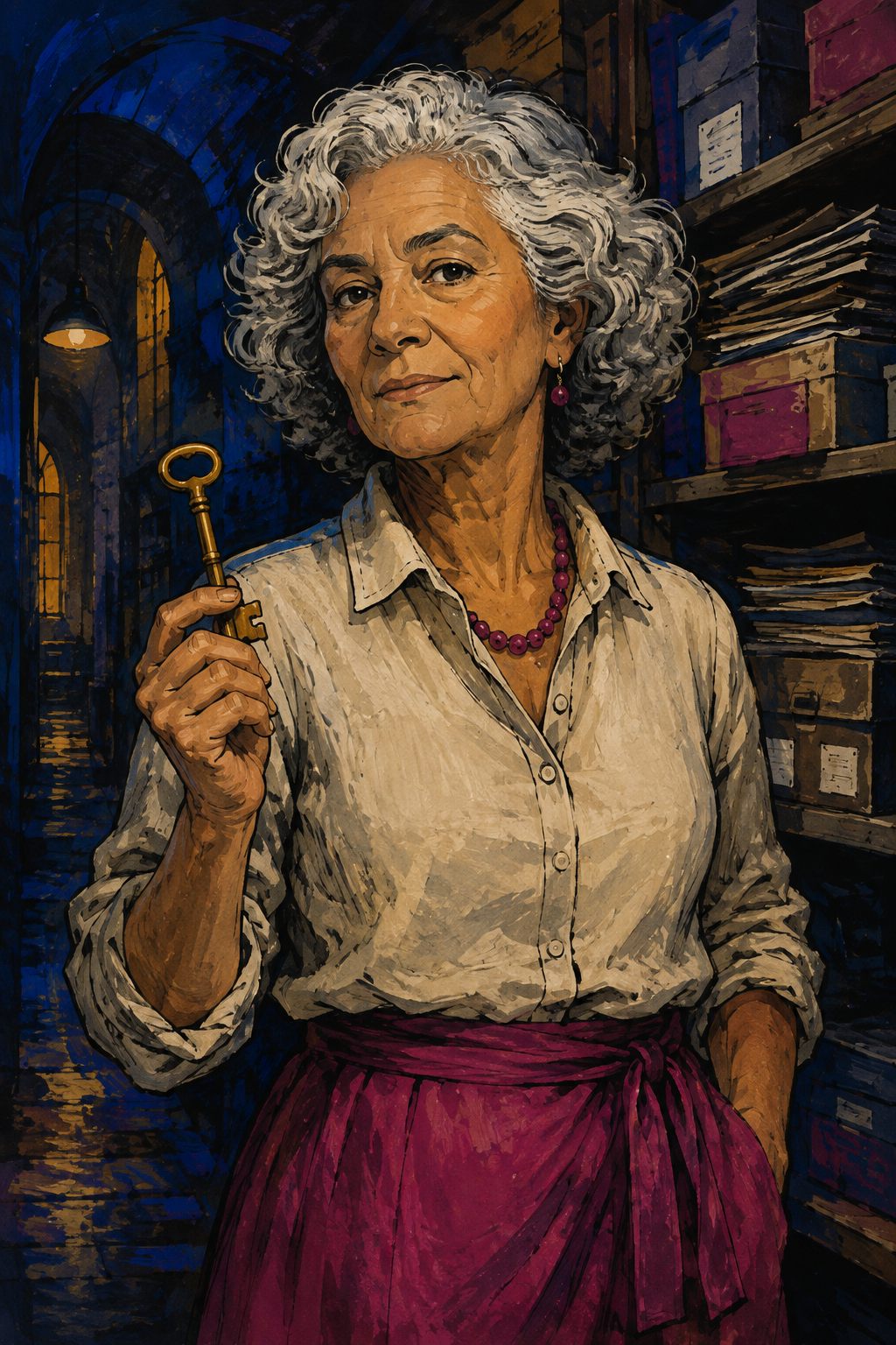 Pintura de Lídia Moura, arquivista fictícia